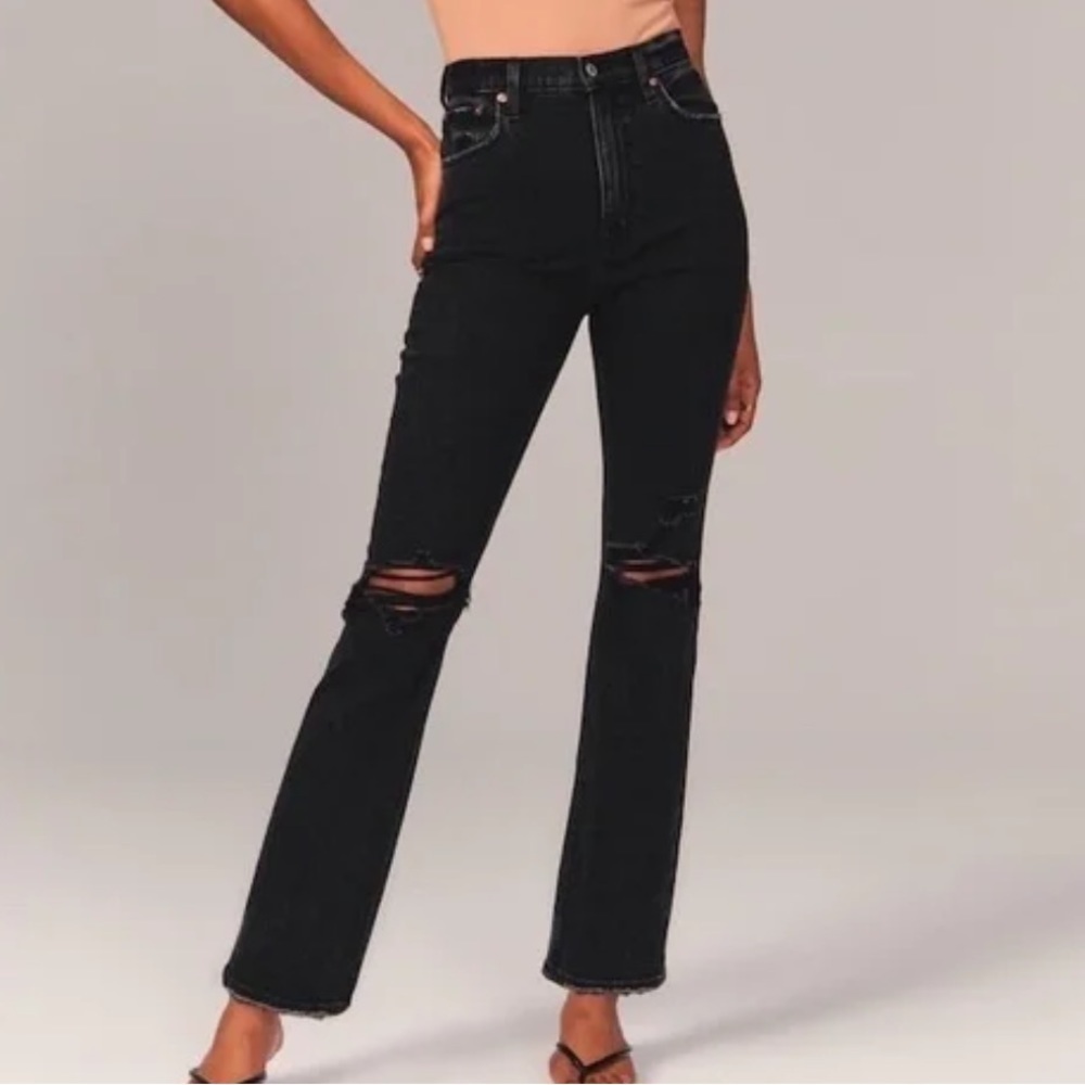 Abercrombie Ultra High Rise Ankle Straight Jeans Destroyed Black 10
